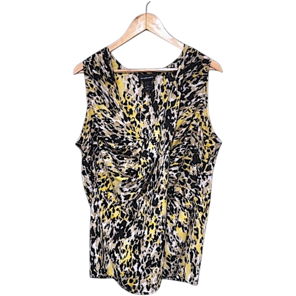 LaneBryant Black Yellow Leopard, Animal Print Draped Sleeveless Blouse 18, Nwot